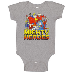 The Mighty Heroes 60s Tv Cartoon Series Worn Look Baby One Piece The Mighty Heroes 60s Tv Cartoon Series Worn Look Baby One Piece