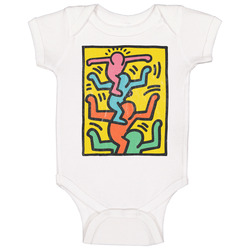 Stacks Keith Haring Poster Fan Grunge Worn Vintage Look Baby One Piece Stacks Keith Haring Poster Fan Grunge Worn Vintage Look Baby One Piece