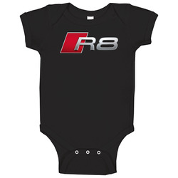 Audi R8 Automobile Car Parts Cool Distressed Style Brand Logo Emblem White Font Baby One Piece Audi R8 Automobile Car Parts Cool Distressed Style Brand Logo Emblem White Font Baby One Piece