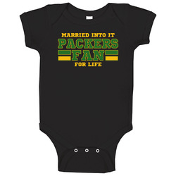 Married Into It Packers Fan Football T Shirt - Green Bay Team Colors Baby One Piece Married Into It Packers Fan Football T Shirt - Green Bay Team Colors Baby One Piece