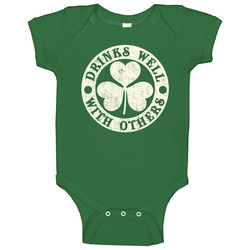 Drinks Well With Others St. Patrick's Day Irish Worn Look Onesie Baby One Piece Drinks Well With Others St. Patrick's Day Irish Worn Look Onesie Baby One Piece