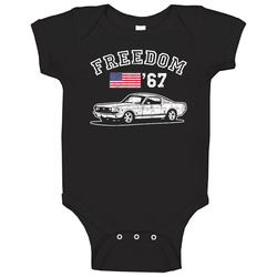 1967 Ford Mustang Fastback Freedom Car Fan Worn Look Onesie Baby One Piece