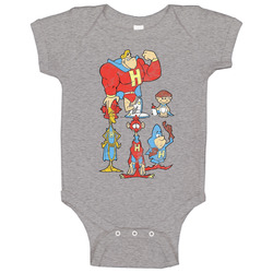 The Mighty Heroes 60s Tv Comedy Cartoon Worn Look Onesie Baby One Piece The Mighty Heroes 60s Tv Comedy Cartoon Worn Look Onesie Baby One Piece