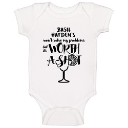 Basil Hayden's Wont Solve Probems But Worth A Shot Onesie Baby One Piece Basil Hayden's Wont Solve Probems But Worth A Shot Onesie Baby One Piece