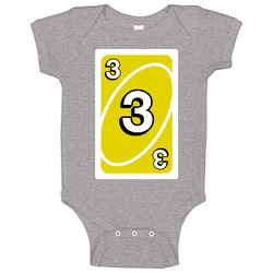 Three 3 Yellow Uno Card Game Fan Halloween Fancy Dress Onesie Baby One Piece Three 3 Yellow Uno Card Game Fan Halloween Fancy Dress Onesie Baby One Piece