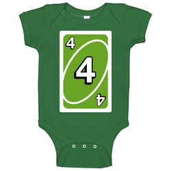 Four 4 Green Uno Card Game Fan Halloween Fancy Dress Onesie Baby One Piece Four 4 Green Uno Card Game Fan Halloween Fancy Dress Onesie Baby One Piece