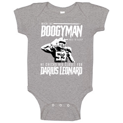 Boogyman Sleeps He Checks For Darius Leonard Football Onesie Baby One Piece