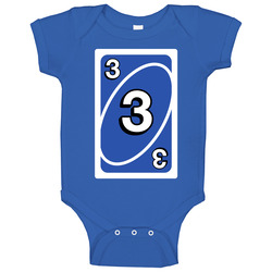 Three 3 Blue Uno Card Game Fan Halloween Fancy Dress Onesie Baby One Piece Three 3 Blue Uno Card Game Fan Halloween Fancy Dress Onesie Baby One Piece