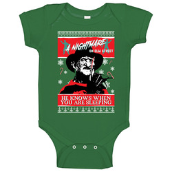 Freddy Krueger Nightmare On Elm Street Ugly Christmas Sweater Look Baby One Piece Freddy Krueger Nightmare On Elm Street Ugly Christmas Sweater Look Baby One Piece