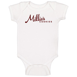 Millie's Cookies Uk Chain Restaurants Logo Baby One Piece Millie's Cookies Uk Chain Restaurants Logo Baby One Piece