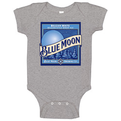 Blue Moon Belgian Beer Label Logo Party Drinking Baseball Raglan Baby One Piece Blue Moon Belgian Beer Label Logo Party Drinking Baseball Raglan Baby One Piece