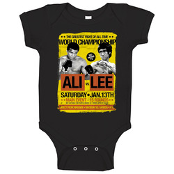 Muhammad Ali Vs Lee The Greatest Fight Of All Time Poster Fictional Boxing Match Worn Look Baby One Piece Muhammad Ali Vs Lee The Greatest Fight Of All Time Poster Fictional Boxing Match Worn Look Baby One Piece