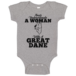 Never Underestimate A Woman With A Great Dane Dog Baby One Piece Never Underestimate A Woman With A Great Dane Dog Baby One Piece