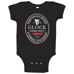 Glock Irish Beer Label St Patricks Day Guinness Parody Grunge Baby One Piece Glock Irish Beer Label St Patricks Day Guinness Parody Grunge Baby One Piece