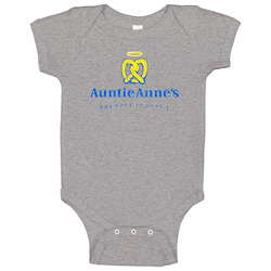 Auntie Anne's Logo Pretzel Perfect Distressed Vintage Baby One Piece Auntie Anne's Logo Pretzel Perfect Distressed Vintage Baby One Piece