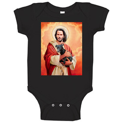 Keanu Reeves Jesus Hugs Puppy Baby One Piece Keanu Reeves Jesus Hugs Puppy Baby One Piece