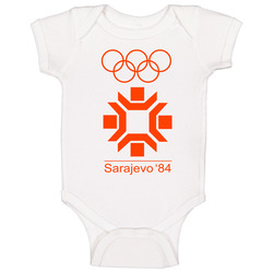 Sarajevo Winter 1984 Olympics Retro Logo World Olympiad Event Baby One Piece Sarajevo Winter 1984 Olympics Retro Logo World Olympiad Event Baby One Piece