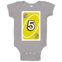 Five 5 Yellow Uno Card Game Fan Halloween Fancy Dress Baby One Piece