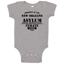 New Orleans Insane Asylum Inmate Halloween Costume Baby One Piece New Orleans Insane Asylum Inmate Halloween Costume Baby One Piece