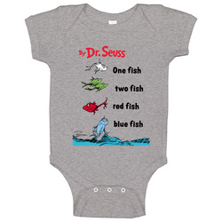 One Fish Two Fish Red Fish Blue Fish Dr Seuss Pig In onesie Baby One Piece One Fish Two Fish Red Fish Blue Fish Dr Seuss Pig In onesie Baby One Piece