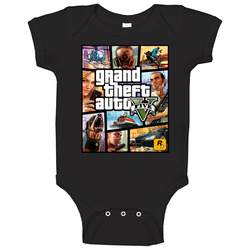 GTA Grand Theft Auto V 5 FIVE Black T-Shirt 100% Cotton onesie Baby One Piece GTA Grand Theft Auto V 5 FIVE Black T-Shirt 100% Cotton onesie Baby One Piece