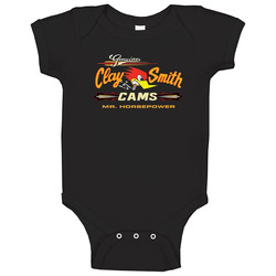 Clay Smith Genuine Cams Vintage Logo Mr Horsepower Classic Hot Rod Racing onesie Baby One Piece