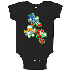 Sonic The Hedgehog - Sonic Tails And Knuckles - Black onesie Baby One Piece Sonic The Hedgehog - Sonic Tails And Knuckles - Black onesie Baby One Piece