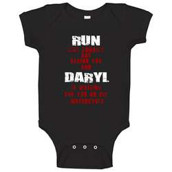 The Walking Dead T Shirt, Run Like Zombies Are Behind You And Daryl Is Waiting For You On His Motorcycle onesie Baby One Piece