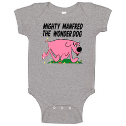 Mighty Manfred The Wonder Dog Black Print Retro Cartoon onesie Baby One Piece Mighty Manfred The Wonder Dog Black Print Retro Cartoon onesie Baby One Piece