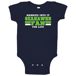 Married Into It Seahawks Fan Football T Shirt - Seattle Team Colors Baby One Piece Married Into It Seahawks Fan Football T Shirt - Seattle Team Colors Baby One Piece