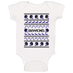 Ravens Football Ugly Christmas Sweater T Shirt - Baltimore Ravens Team Colors Baby One Piece