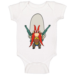 Looney Tunes Yosemite Sam Graphic White Cotton Unisex Baby One Piece