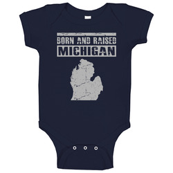 Michigan Born and Rasied Vintage T Shirt - Michigan is My Home State Baby One Piece Michigan Born and Rasied Vintage T Shirt - Michigan is My Home State Baby One Piece