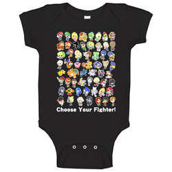 Super Smash Bros. - Cute Black T-Shirt - All 58 Characters! - Wii U 3DS Baby One Piece