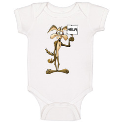 Wile E Coyote Help White Baby One Piece Wile E Coyote Help White Baby One Piece