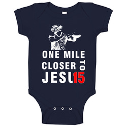 One Mile Closer To Jesus Tebow Broncos Football Baby One Piece
