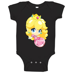 Super Smash Bros. - Super Mario Bros. - Peach - Cute Black Baby One Piece