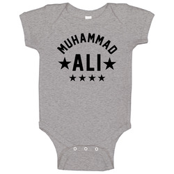 MUHAMMAD ALI 5 STAR WHITE T Shirt Black Ringer Baby One Piece MUHAMMAD ALI 5 STAR WHITE T Shirt Black Ringer Baby One Piece