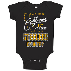 Pittsburgh Steelers T Shirt I May Live in California But My Heart Is In Steelers Country NFL Football Superbowl Graphic Tee Apparel romper jumpsuit Baby One Piece Pittsburgh Steelers T Shirt I May Live in California But My Heart Is In Steelers Country NFL Football Superbowl Graphic Tee Apparel romper jumpsuit Baby One Piece