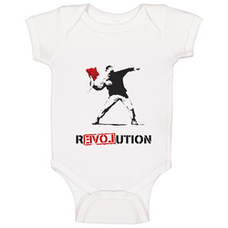 Love Revolution Banksy Protester Throwing Flowers romper jumpsuit Baby One Piece Love Revolution Banksy Protester Throwing Flowers romper jumpsuit Baby One Piece