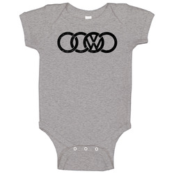Audi Volkswagen Mashup Automobile Car Parts Cool Distressed Style Brand Logo Emblem White Font romper jumpsuit Baby One Piece Audi Volkswagen Mashup Automobile Car Parts Cool Distressed Style Brand Logo Emblem White Font romper jumpsuit Baby One Piece
