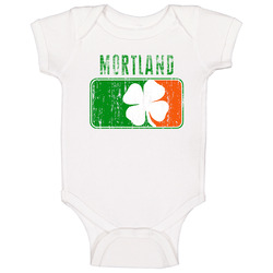 Mortland Distressed St Patricks Day Last Name romper Baby One Piece