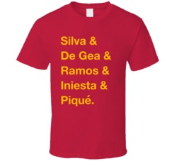 Spain Silva De Gea Ramos Iniesta Pique World Cup Team Fan T Shirt Spain Silva De Gea Ramos Iniesta Pique World Cup Team Fan T Shirt
