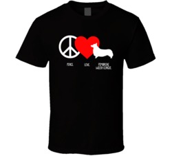 Peace Love Pembroke Welsh Corgis Dog Owner Puppy Fan T Shirt