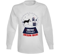 Christmas Is Better With A Siberian Husky Snowglobe Long Sleeve T Shir