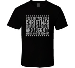 Adult Anti Christmas Shove It F Yourself Funny T Shirt