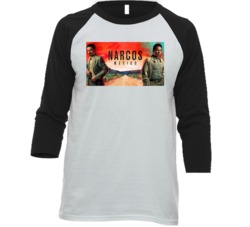Narco Mexico Netflix Distressed Look Poster Fan Raglan T Shirt Narco Mexico Netflix Distressed Look Poster Fan Raglan T Shirt