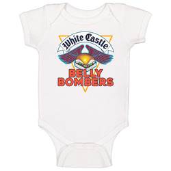 White Castle Belly Bombers Retro 1989 Ad Baby One Piece White Castle Belly Bombers Retro 1989 Ad Baby One Piece