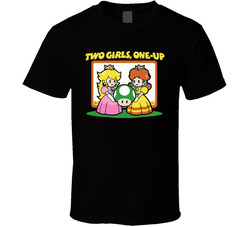 Two Girls 1 Up Funny Mario Video Game T Shirt Two Girls 1 Up Funny Mario Video Game T Shirt