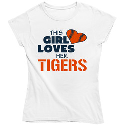 This Girl Loves Her Tigers Baseball T Shirt - Detroit Tigers Team Colors Ladies T Shirt